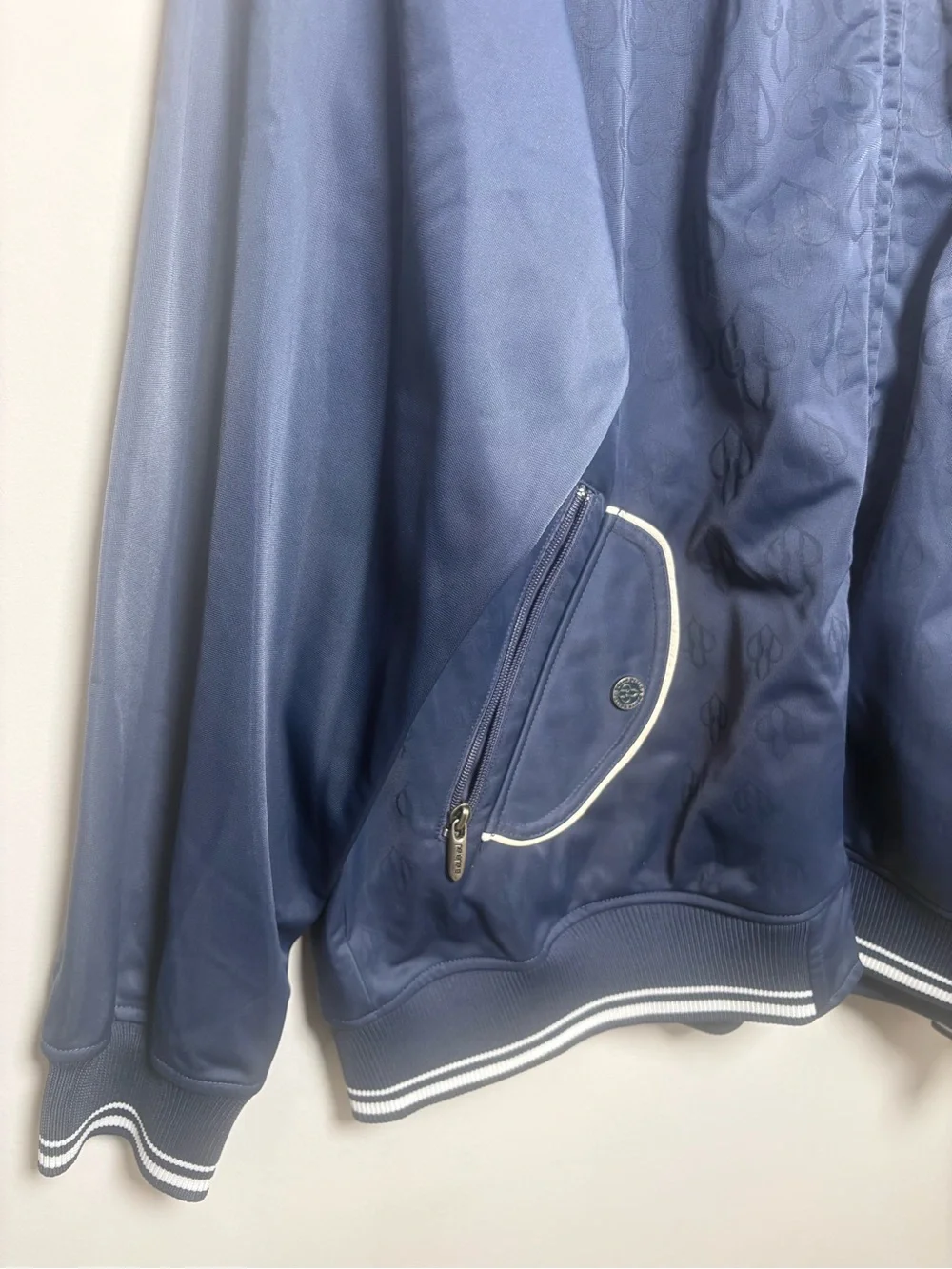 Pelle Pelle Navy Blue Bomber Jacket with White Trim..Vintage!